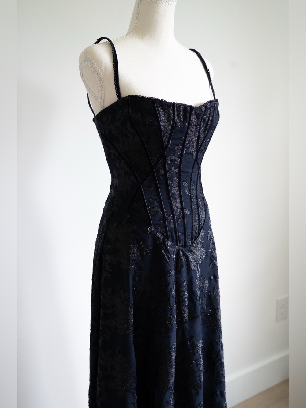 House Of Cb ESME Midnight Blue Lurex Chiffon Maxi Dress - Picture 4 of 12